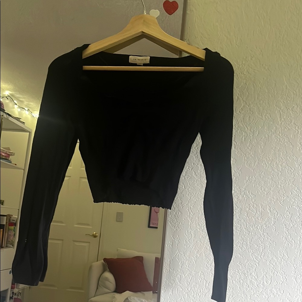 LA Hearts Black Fitted Crop Blouse